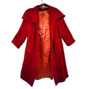 Vintage California Mainliner Red Velvet Opera Coat Oversized Collar Chic